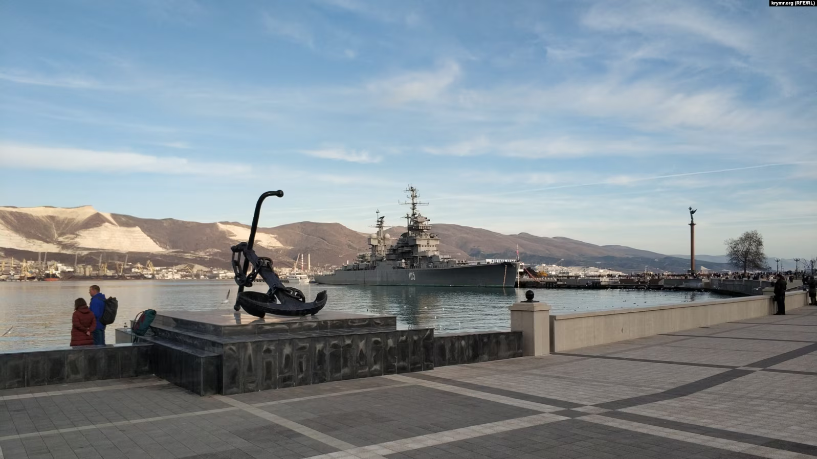 Russian battleship in docks of Crimea